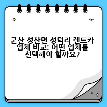 군산 성산면 성덕리 렌트카 업체 비교: 어떤 업체를 선택해야 할까요?